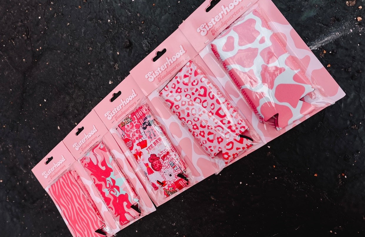 PINK COW PRINT TALL COOZIE 2-PACK