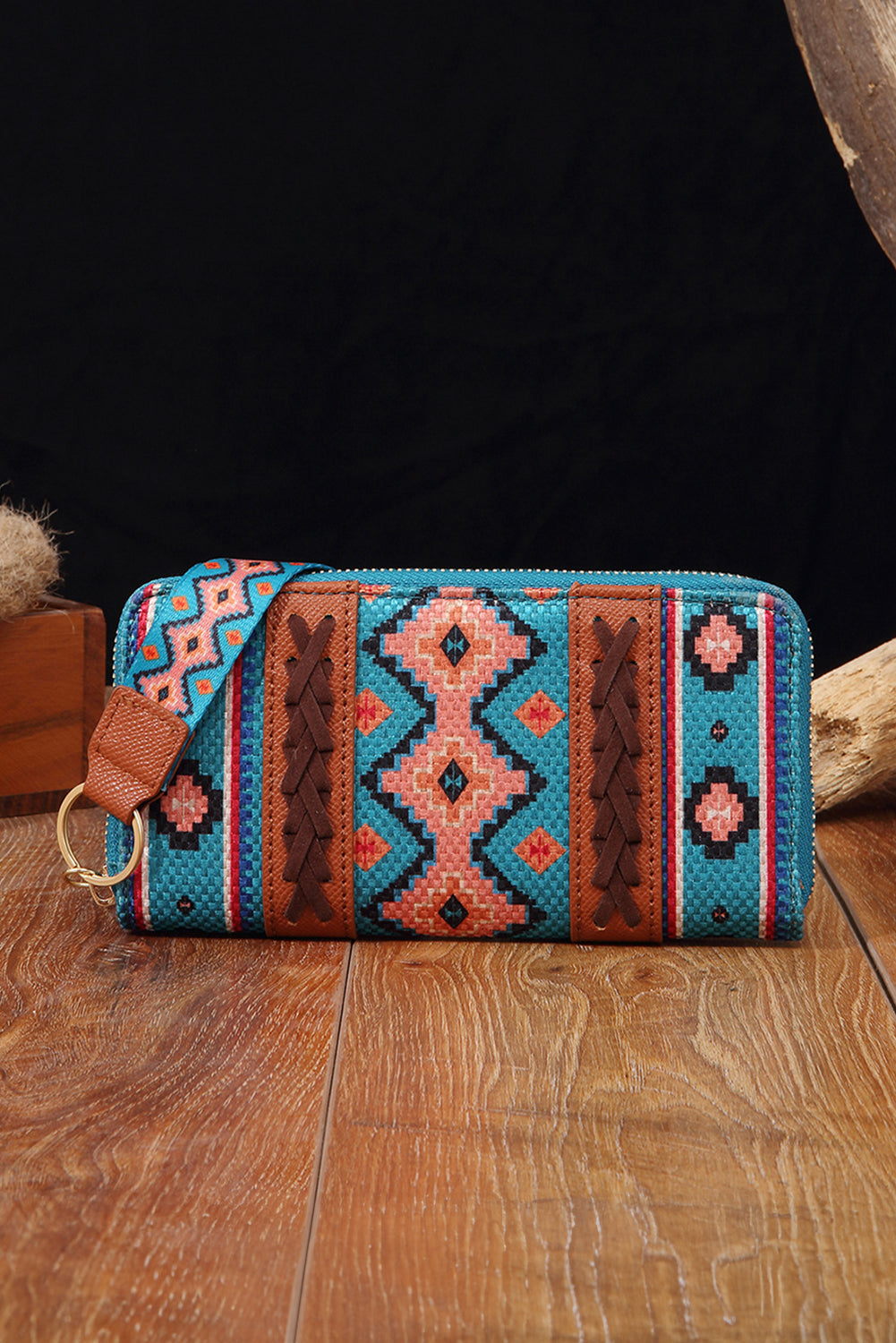 White Western Aztec Print PU Leather Wristlet Wallet