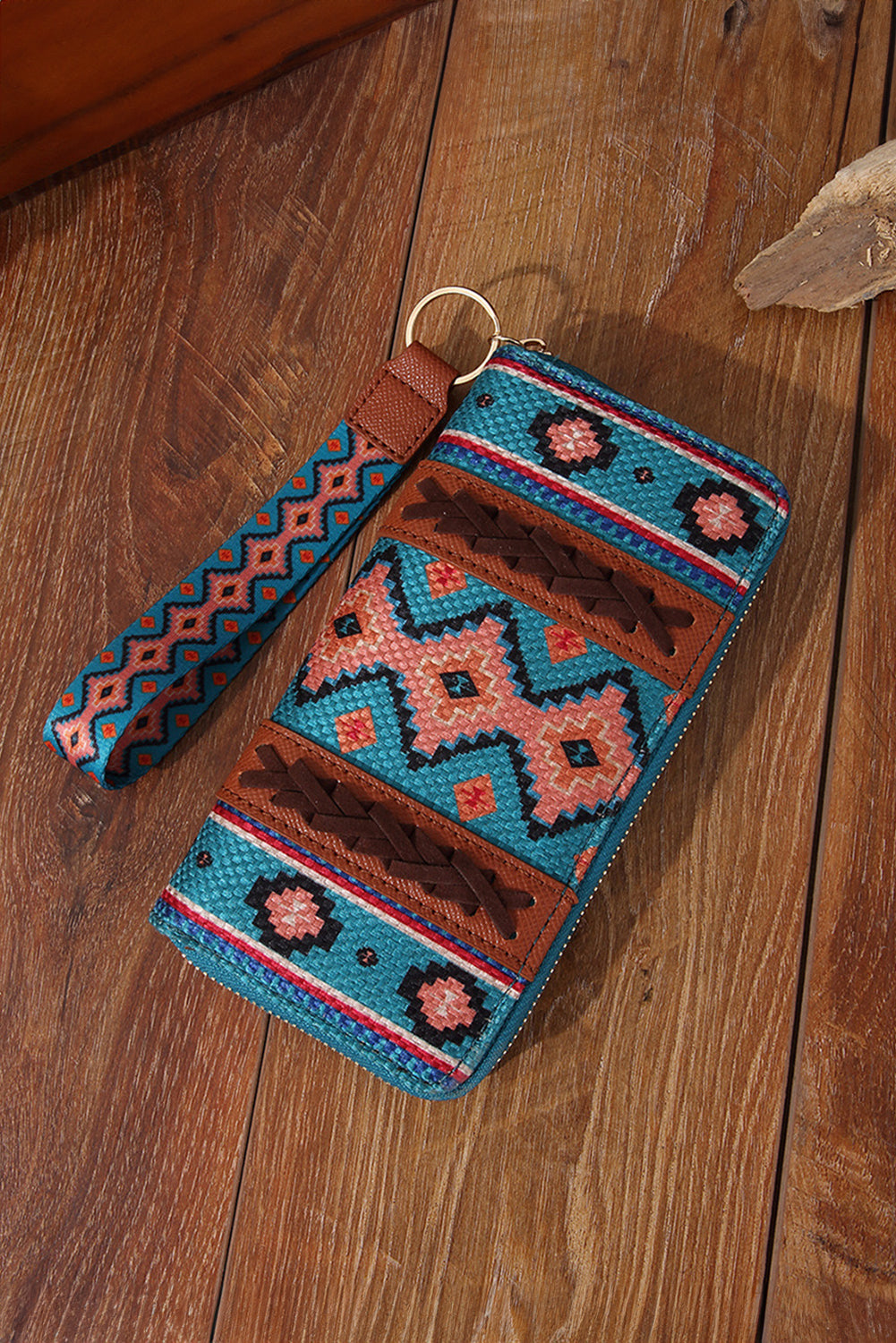 White Western Aztec Print PU Leather Wristlet Wallet