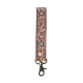 Myra Spirit Stone Handtooled Leather Keyfob in Mahogany Brown