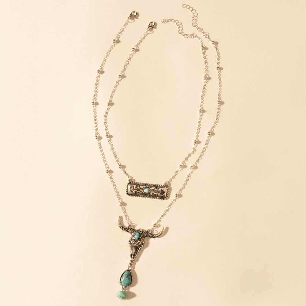 Myra Twin Horn Layered Necklace in Turquoise