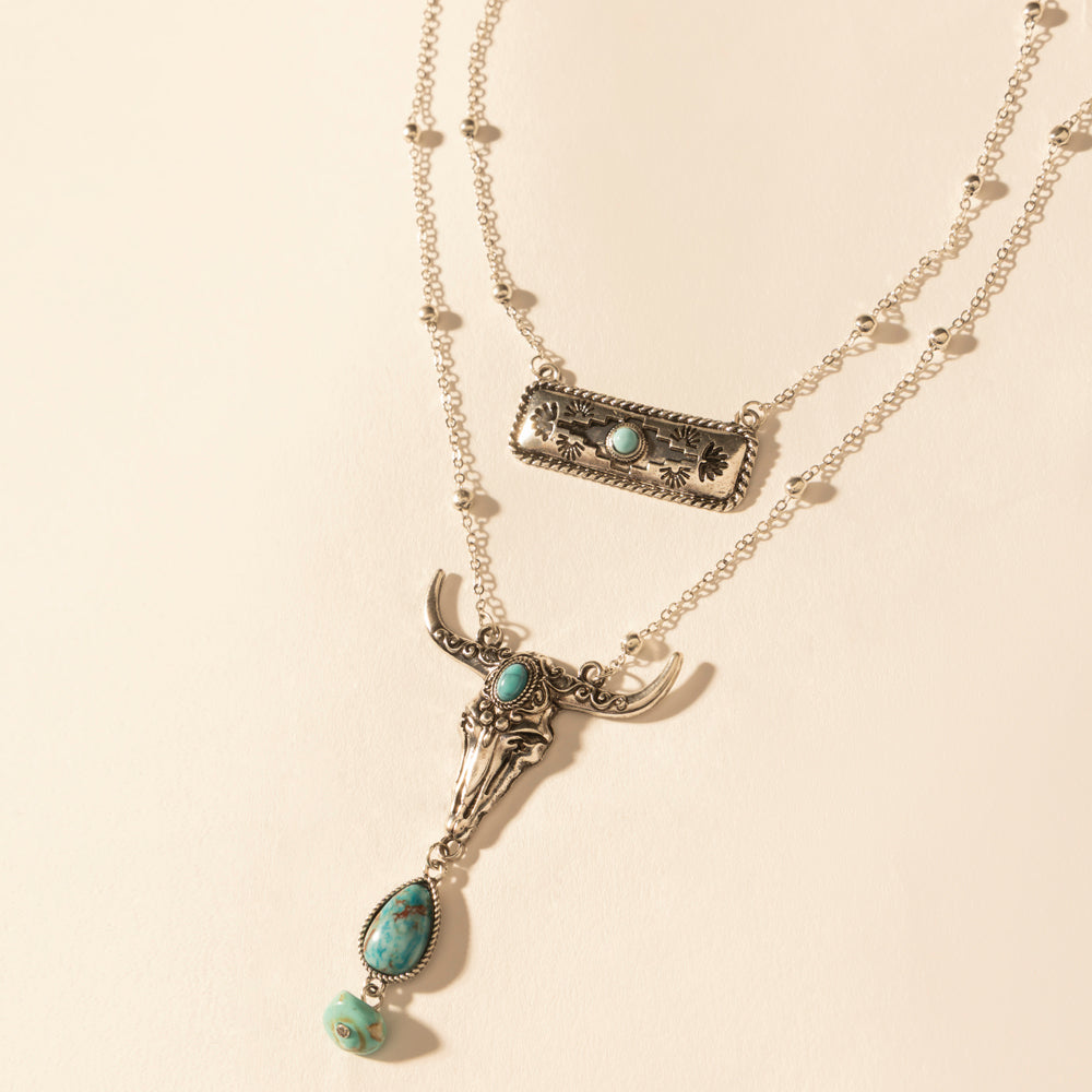 Myra Twin Horn Layered Necklace in Turquoise