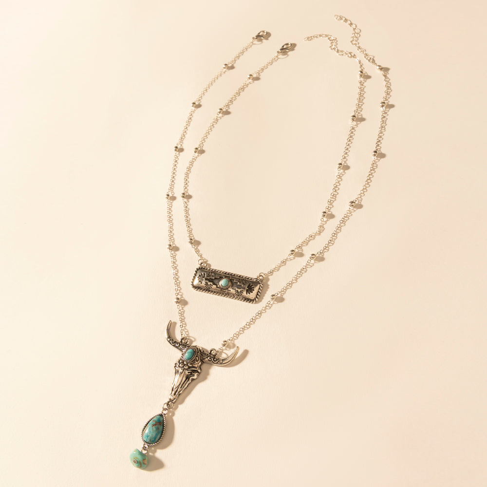 Myra Twin Horn Layered Necklace in Turquoise