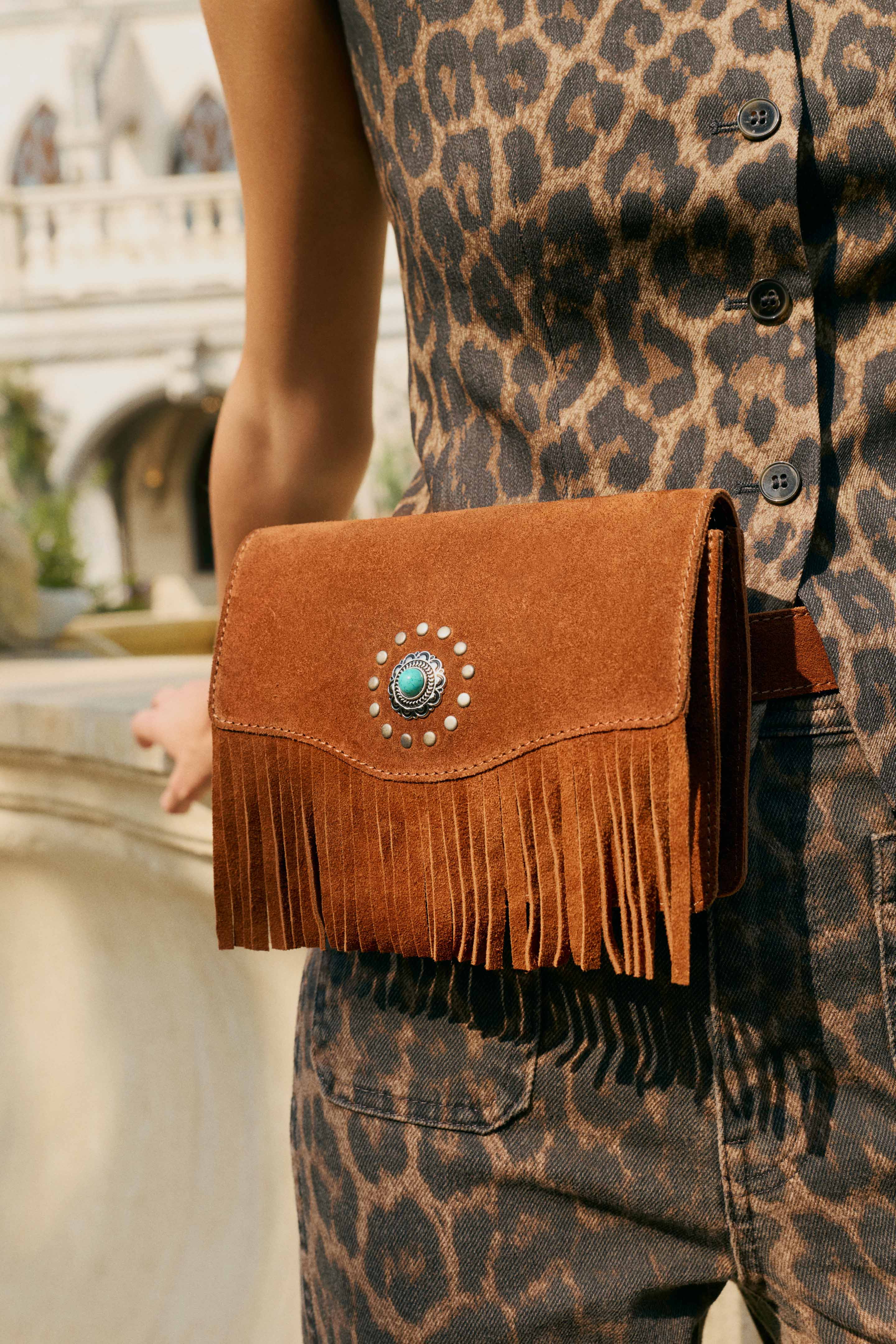 Myra Yellowstone Highland Range Suede Leather Belt Bag in Desert Tan