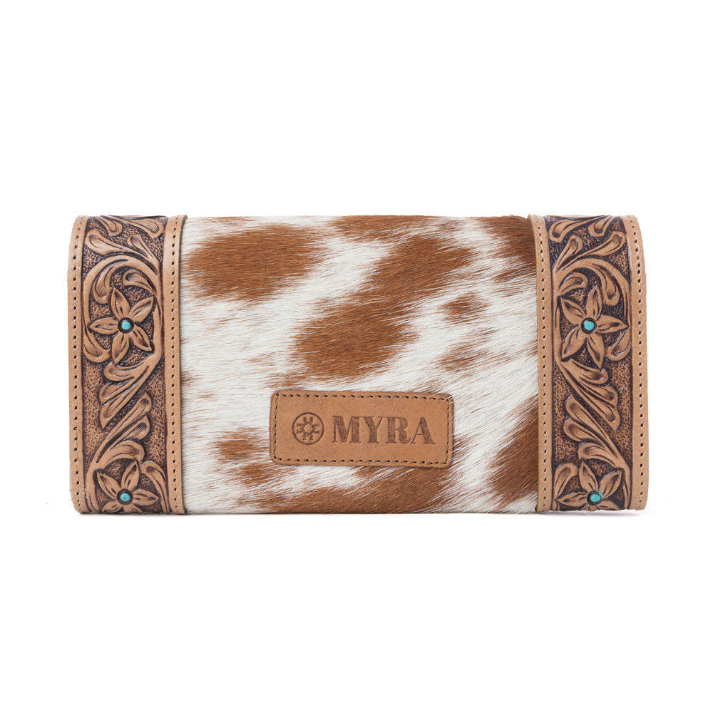 Myra Fern Pass Handtooled Hairon Leather Women’s Wallet in Warm Caramel
