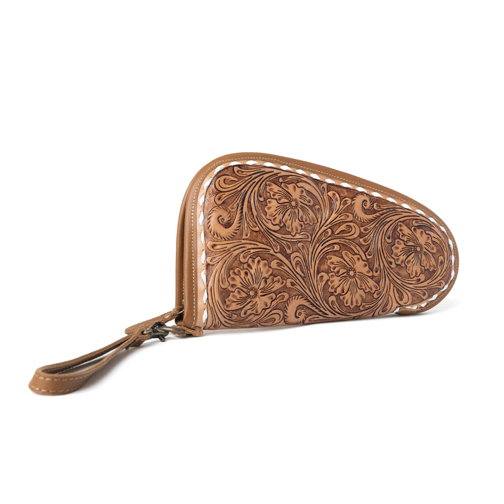 Myra Bronzefall Handtooled Leather Gun Case in Saddle Tan
