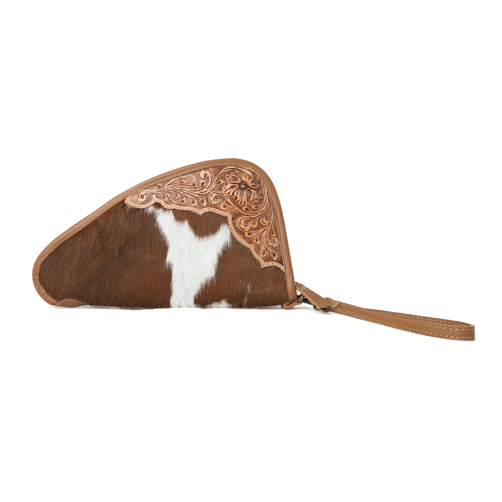 Myra Cinder Oak Handtooled Hairon Leather Gun Case in Sunlit Sand