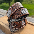 Genuine Leather Western Belt with tooled cards and dice by Double B Wild Rags