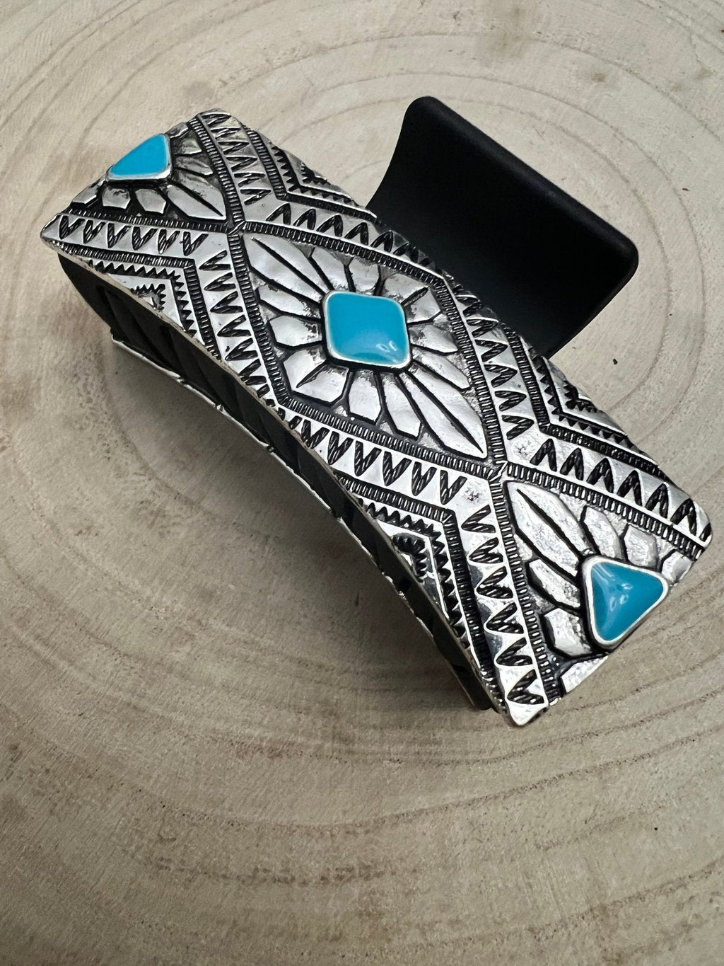 Western Faux Turquoise and Stamped Style Hair Claw Clip