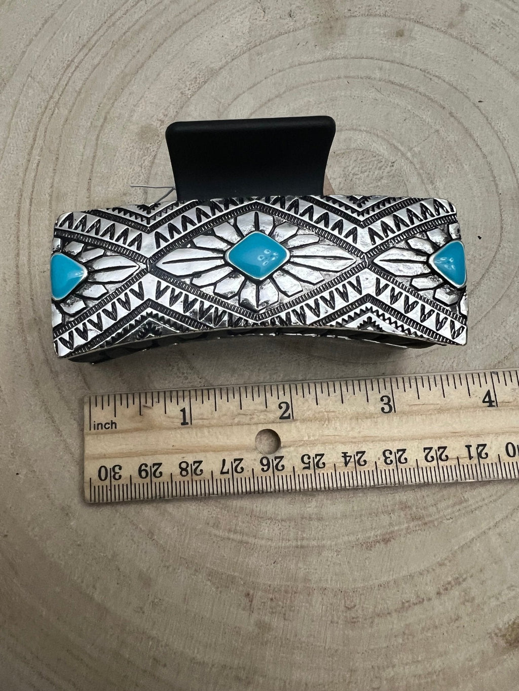 Western Faux Turquoise and Stamped Style Hair Claw Clip