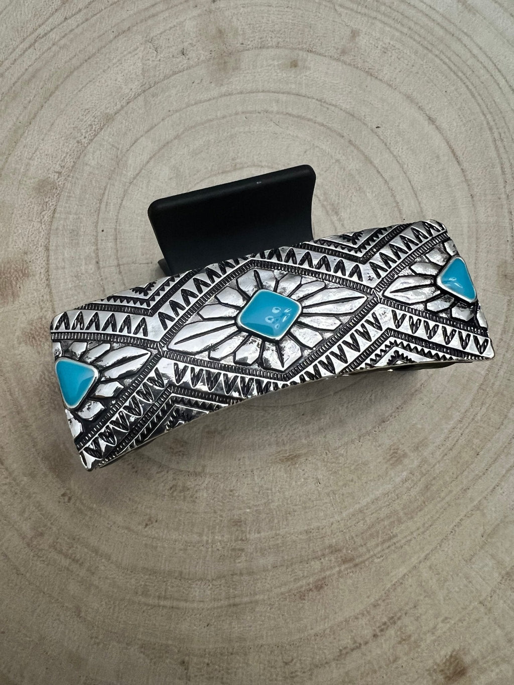 Western Faux Turquoise and Stamped Style Hair Claw Clip